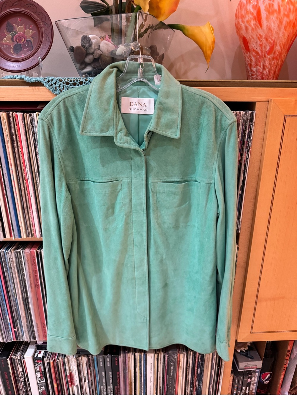 PRICE DROP:Dana Buchman,6,lined, SEAFOAM GREEN LAMBSKIN SUEDE Shirt/Jacket